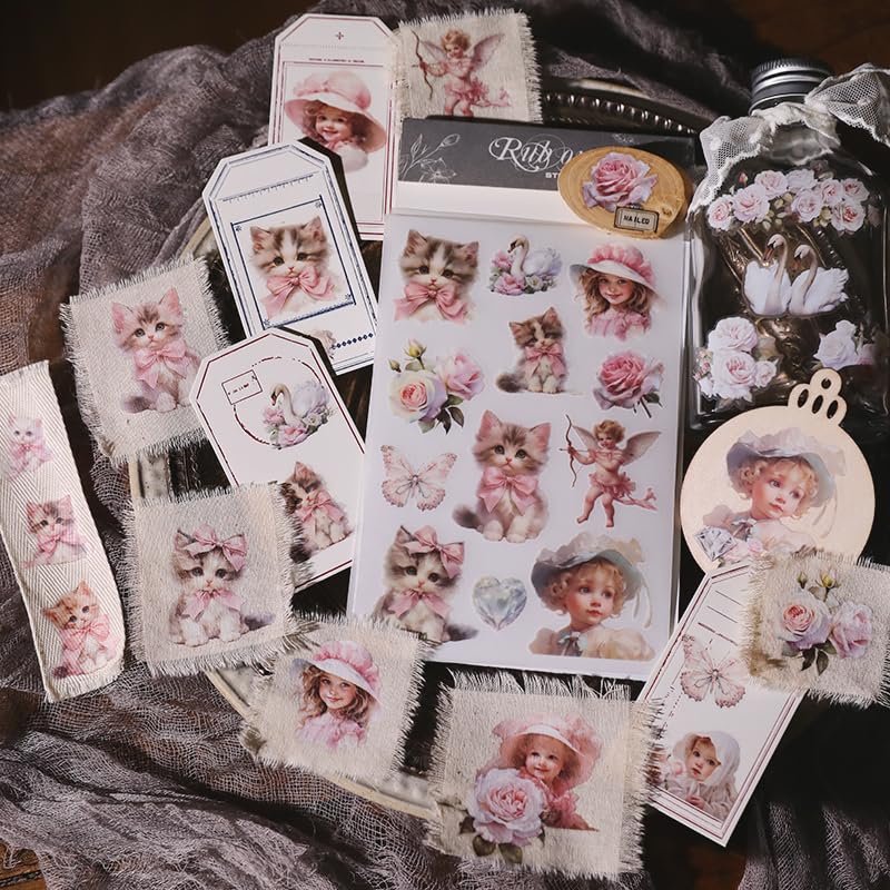 Cataireen Rub On Transfers Stickers 2 Sheets For Crafts Cloth Glass Acrylic Wood Furniture Small Vintage Junk Journal Supplies Scrapbooking Items Christmas Thanksgiving (Pink Girl And Cat) - Image 3
